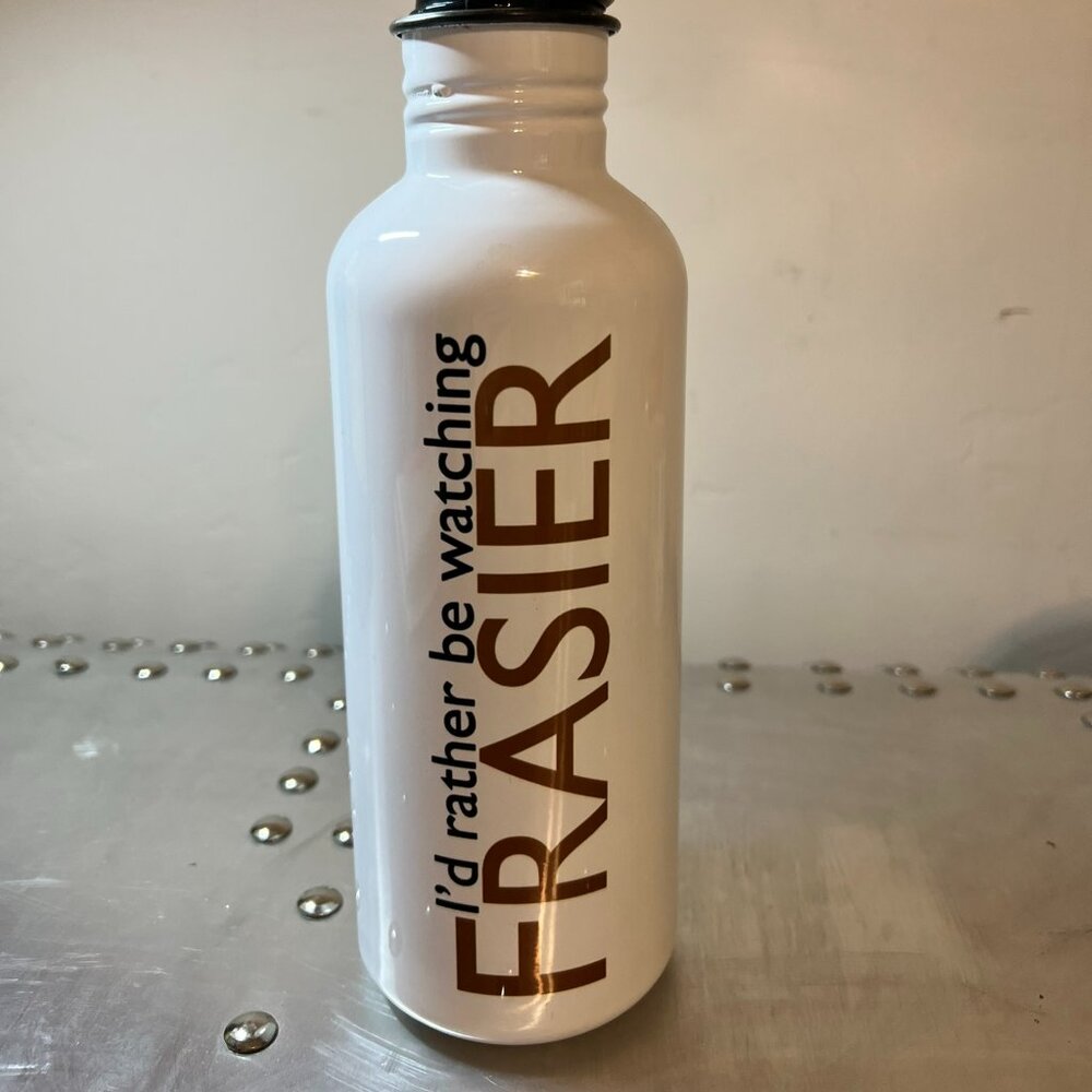 "I'd Rather Be Watching Frasier" Water Bottle - Never Used - Twist Top - White